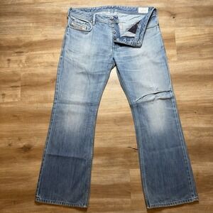 Diesel Zathan Jeans Men 34x30 Blue Bootcut Medium Wash Denim Thrashed 0073I